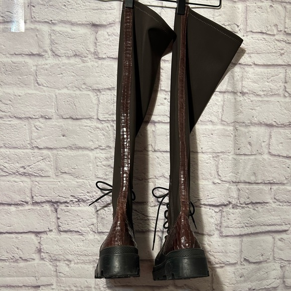 Free People Shoreditch Over The Knee Boots Brown Croc Size 38 New - Picture 7 of 11